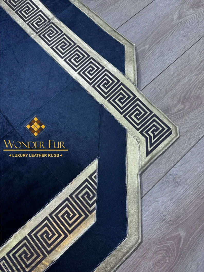 Elegant Black Gold Cowhide Rug, Unique Design Handmade Natural Cow Skin Carpet, Decor Area Rug