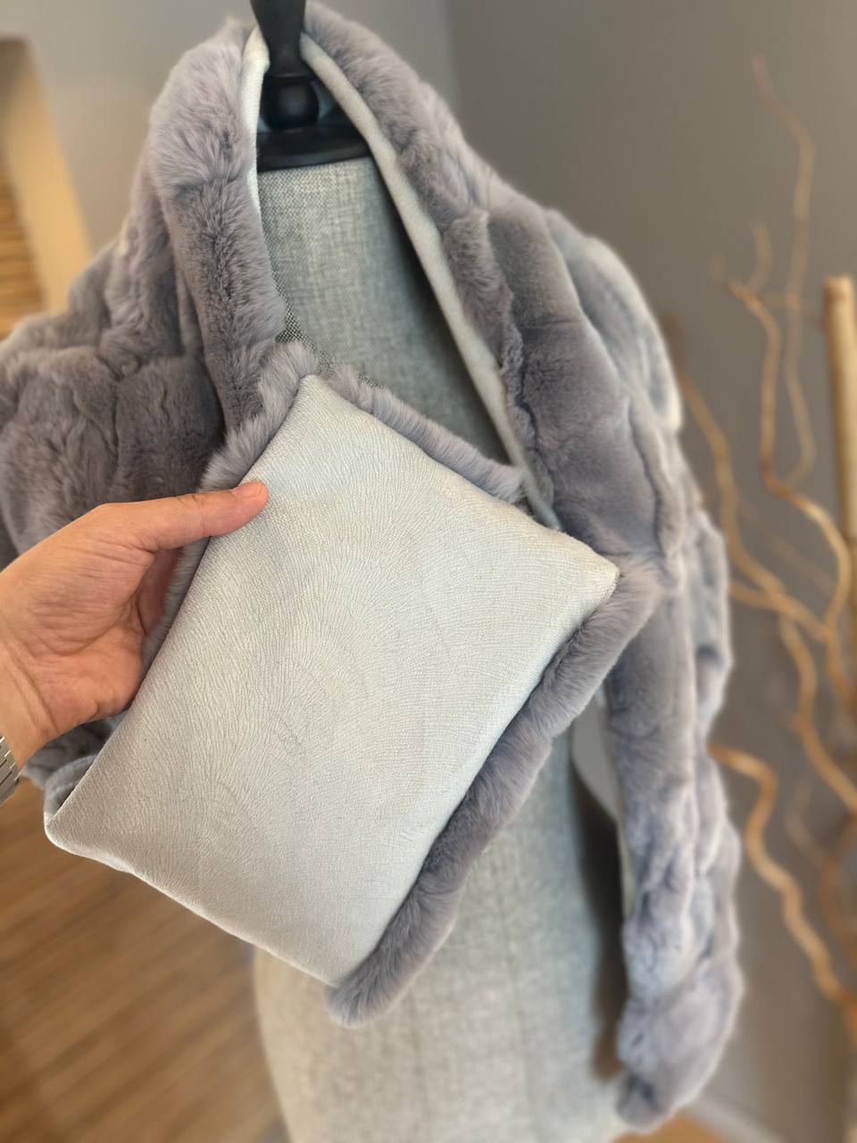 Genuine Grey Rabbit Fur Scarf | Luxury Real Fur Wrap for Winter