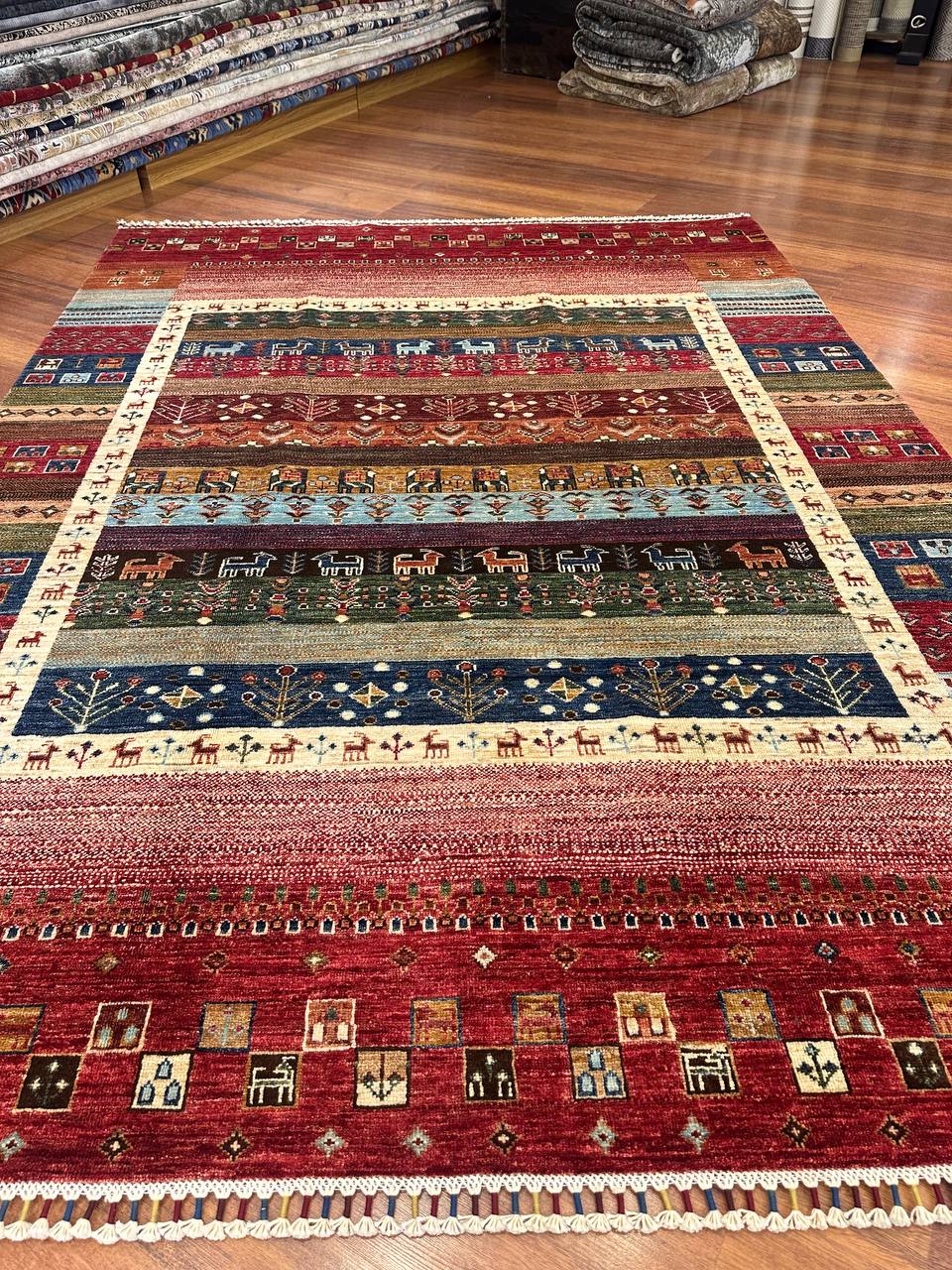 Handmade Afghan Gabbeh Wool Rug– Tribal Nomadic Boho Carpet