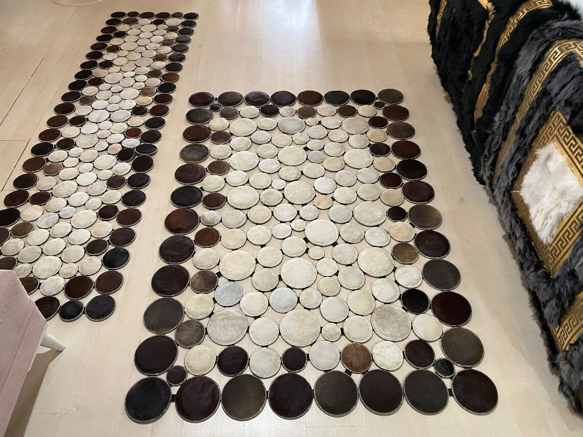 Handmade Brown Beige Real Cowhide Living And Corridor Scandinavian Rug