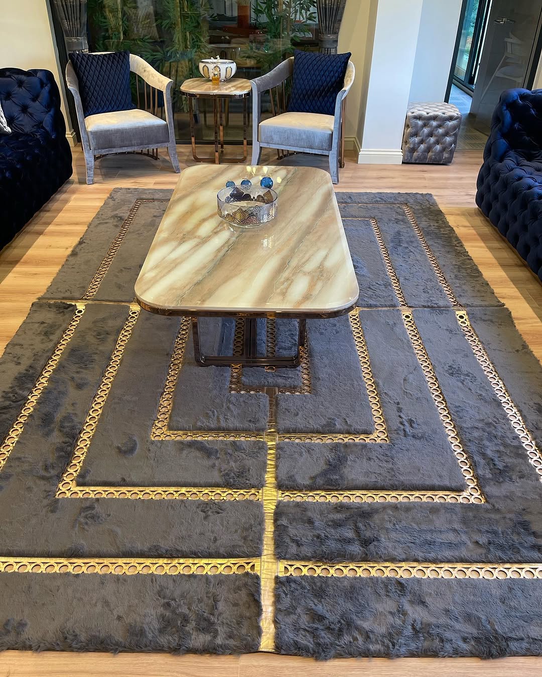 Hanmade Gray and Gold Soft Plush Faux Fur Rug, Modern Home Decor Rug