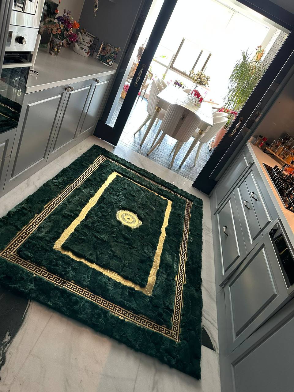 Handmade Green Rex Rabbit Fur Rug, Natural Rabbit Area Rug, Fluffy Rabbit Shaggy Carpet