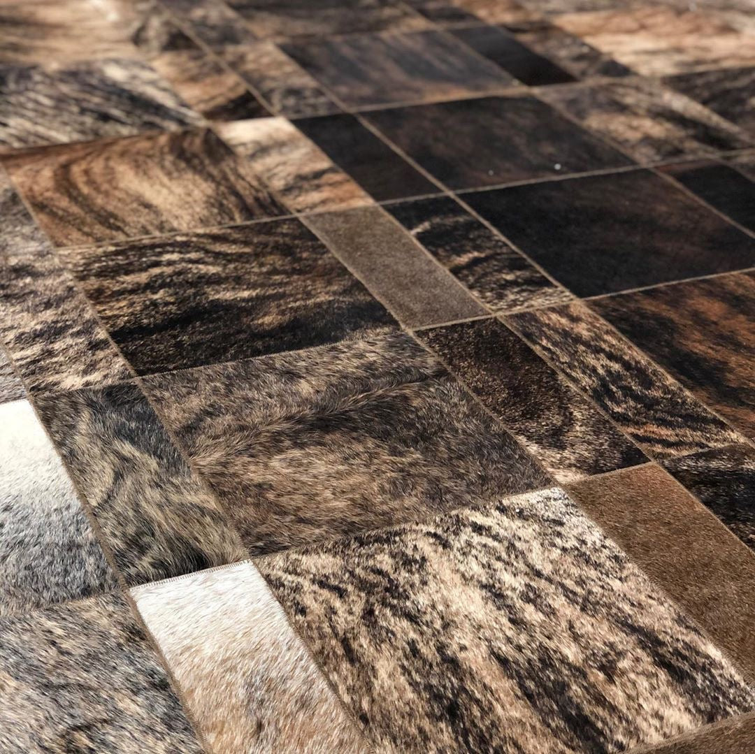Brown Mixed Color Cowhide Area Rug, Handmade Genuine Cowhide Area Rug for Living Room, Cow Skin Patchwork Carpet