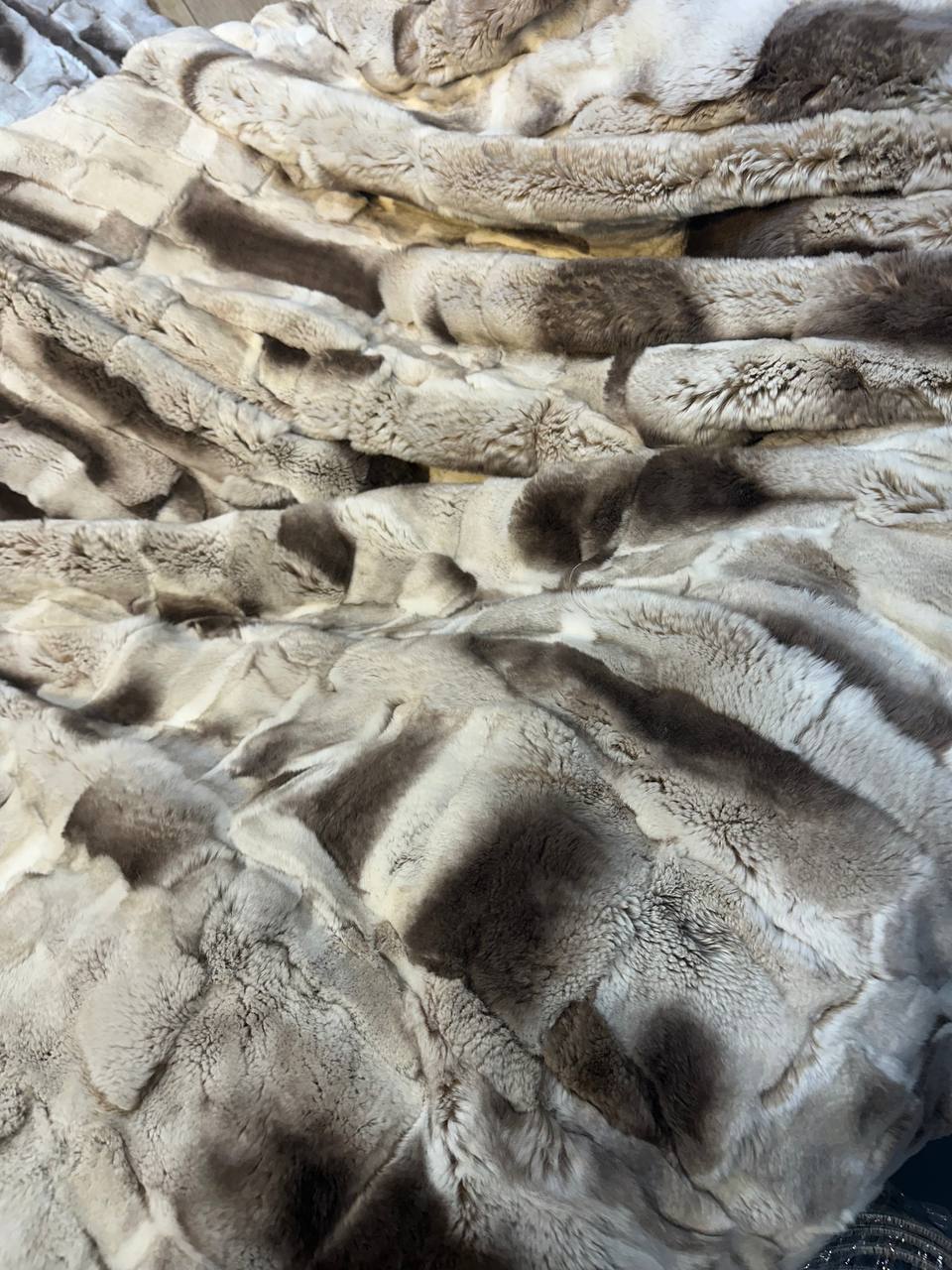 Luxurious Gray Brown Natural Real Rabbit Fur Blanket Throw , Personalized Handmade Fur Sofa Cover Bedspread, Throw Blanket, Fluffy Blanket