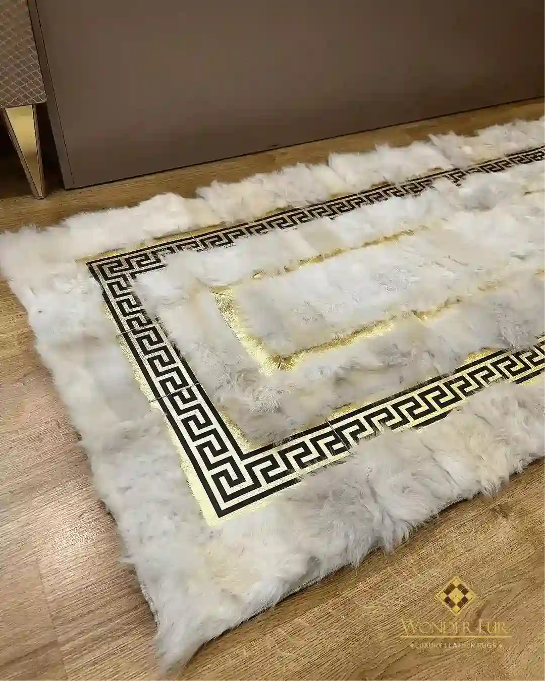 Handmade Runner Sheepskin White Gold Area Rug, Interior Decor