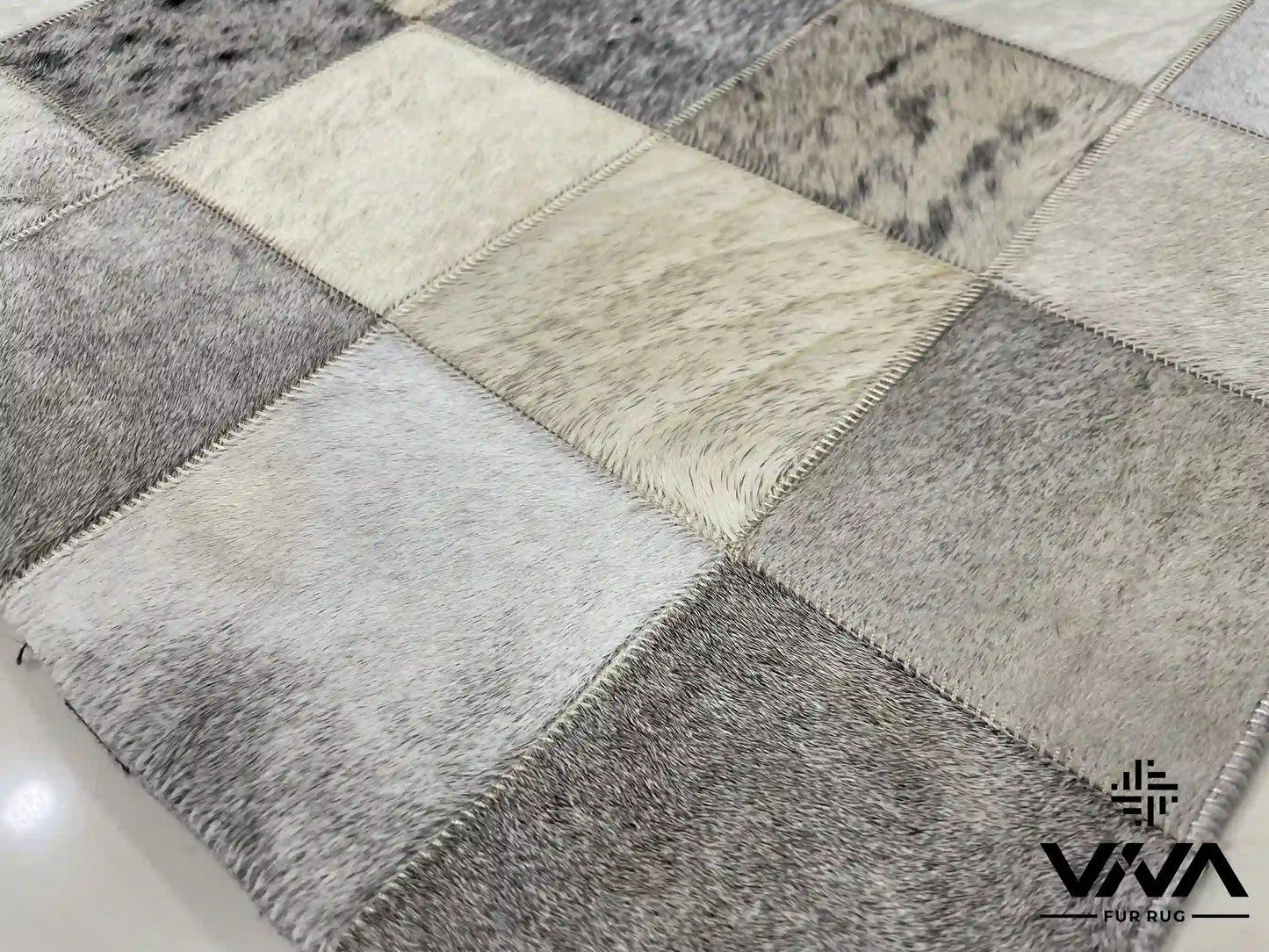 Modern Designed Silver and Black Genuine Cowhide Area Rug