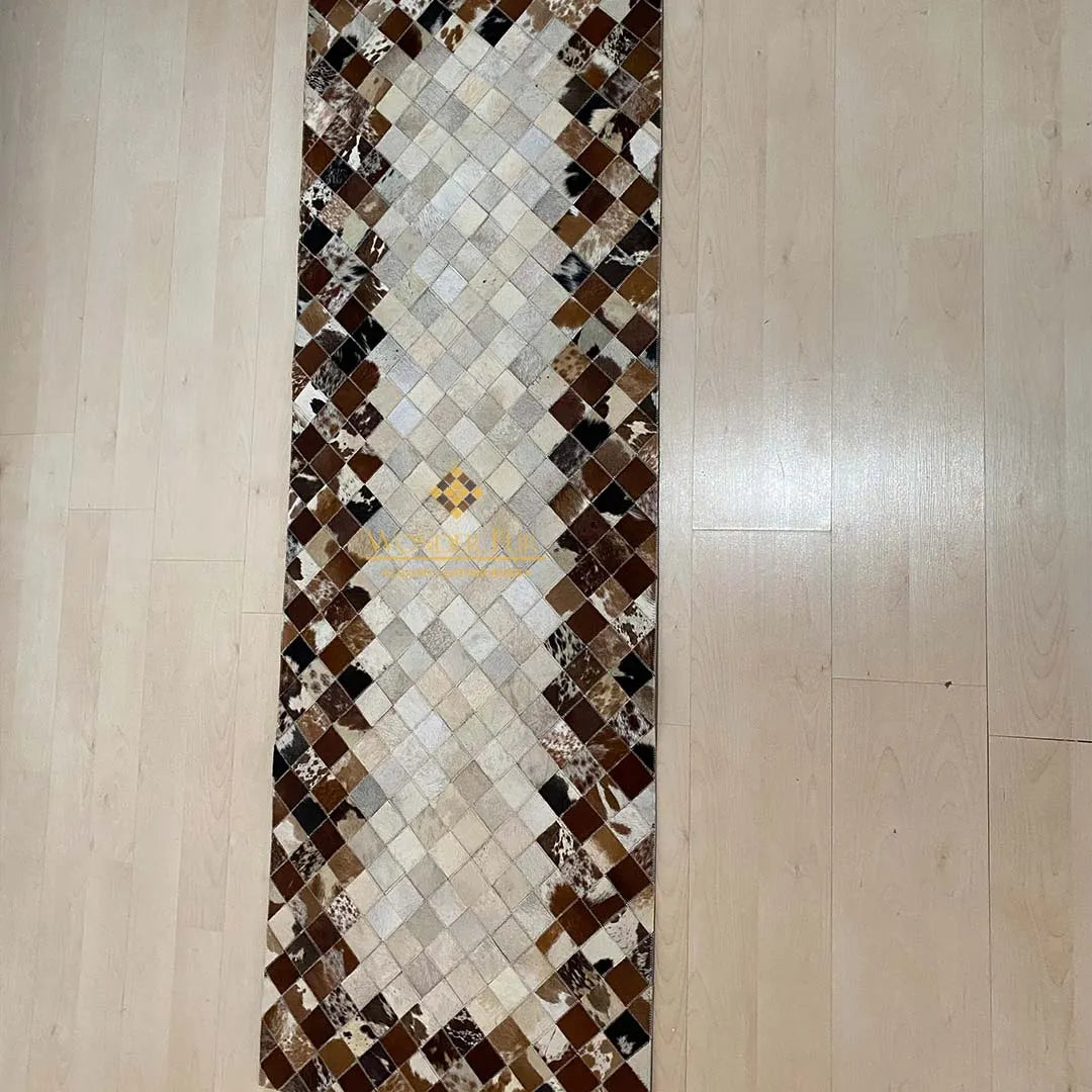 Natural Mixed Brown Cowhide Hallway Runner Rug