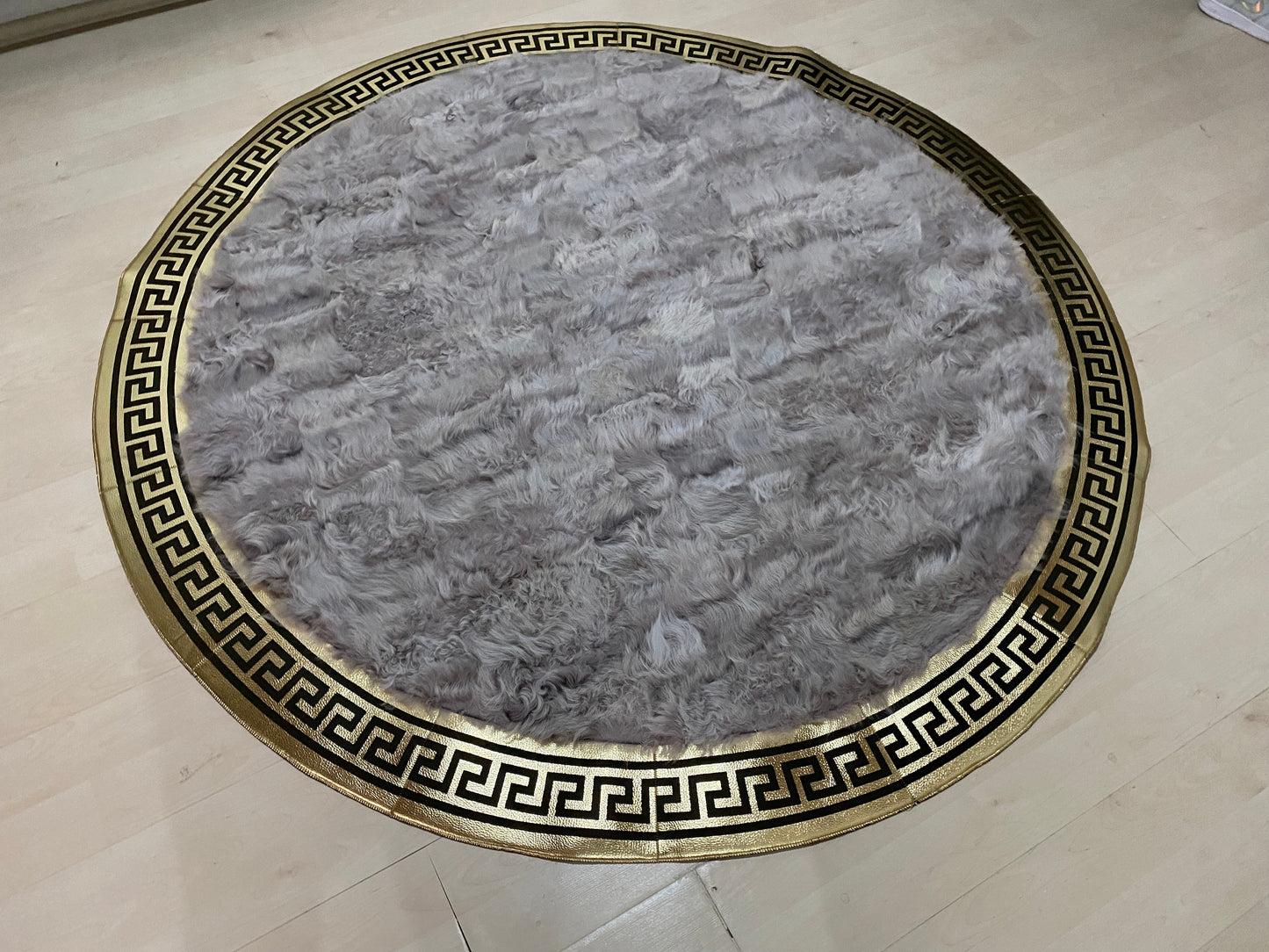 Decorative Handmade Gray And Gold Genuine Sheepskin Office Soft Carpet