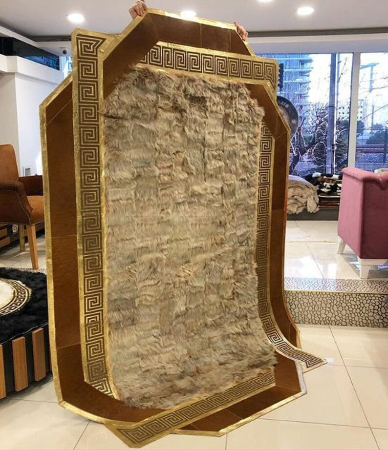 Brown Natural Sheepskin Rug, Unique Handmade Modern Area Rug