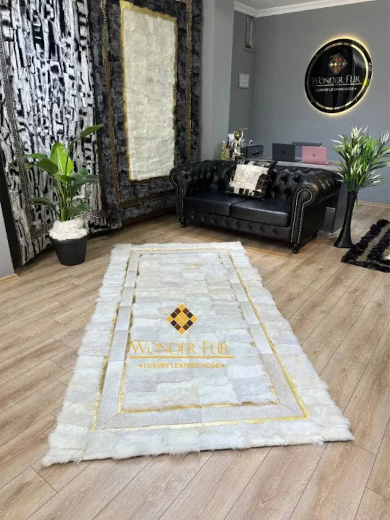 Luxury White Natural Sheepskin Runner Rug, Soft Shaggy Handamde Rug