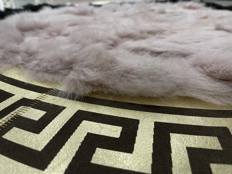 Luxury Black Beige Round Sheepskin Handmade Fluffy Home Decorative Rug