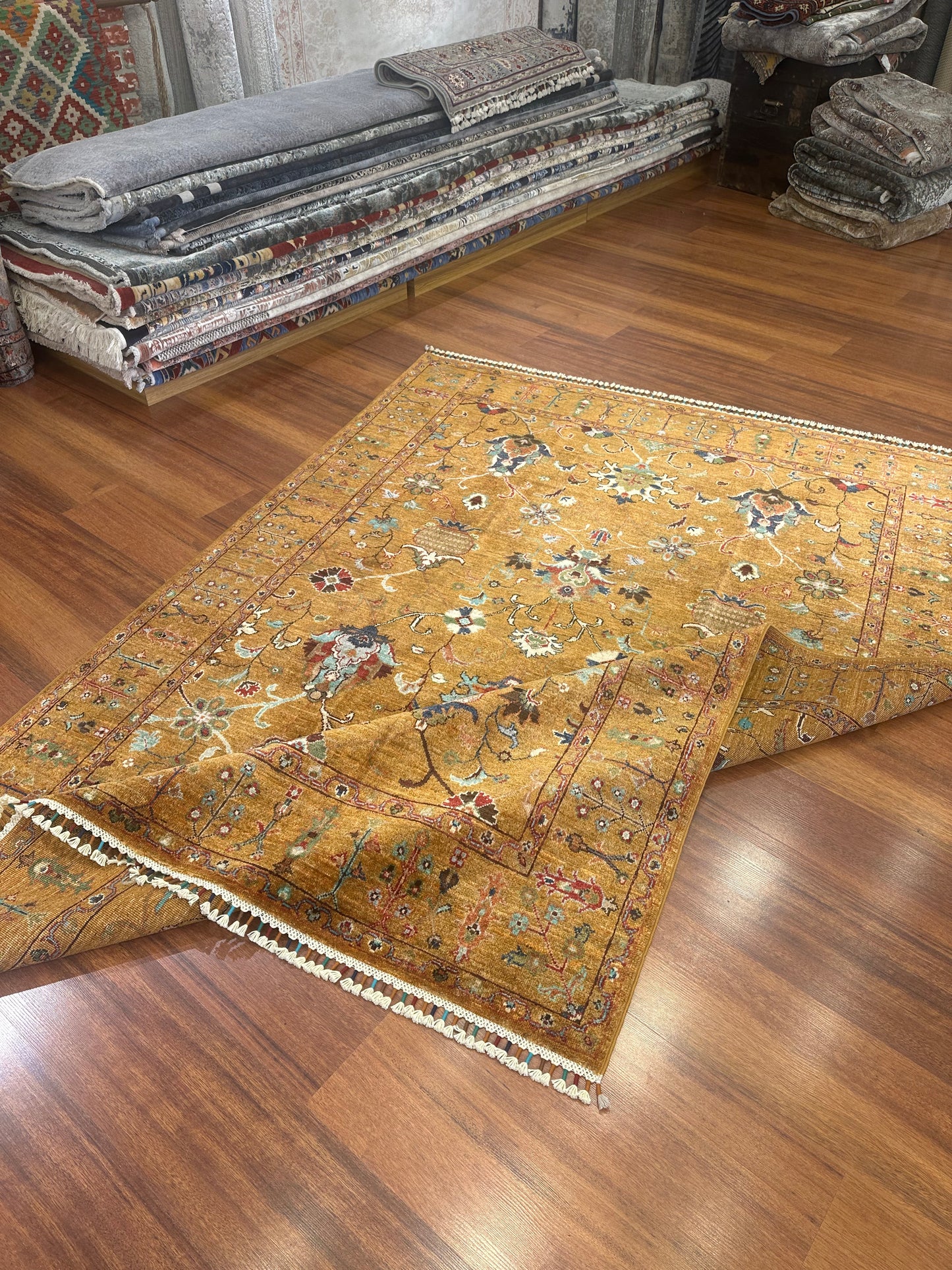 Handmade Afghan Sultani Rug – Mustard Yellow, Wool Tribal Carpet