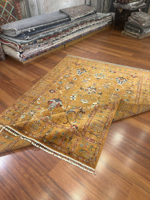 Handmade Afghan Sultani Rug – Mustard Yellow, Wool Tribal Carpet