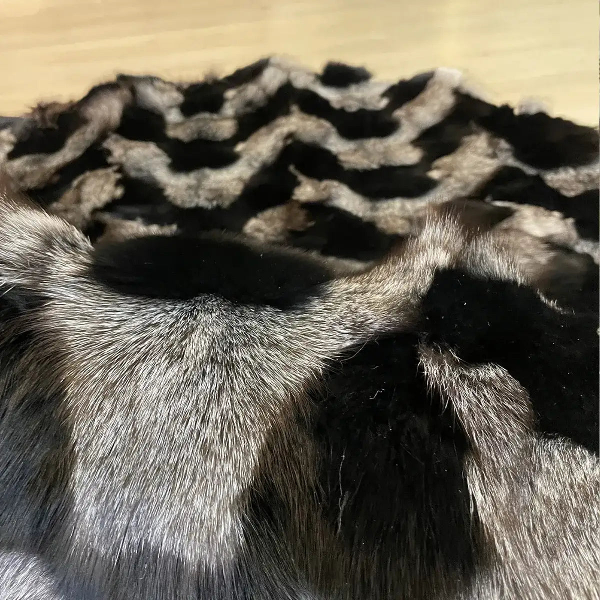 100% Genuine Black and Gray Striped Fluffy Round Fox Fur Area Rug