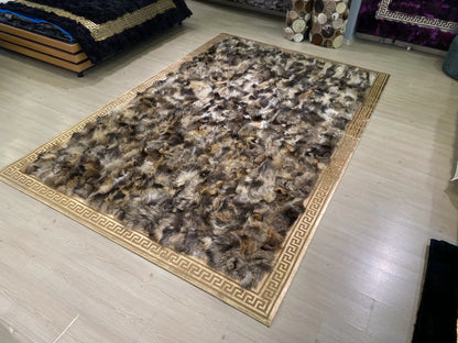 100 % Genuine Brown Mix Color Fox Fur Area Rug, Soft Fluffy Area Rug