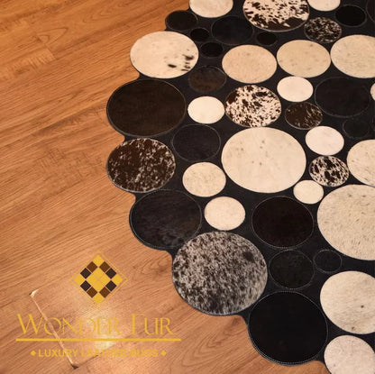 100% Genuine Cowhide Round 3x3 Rug, Hair on Leather Rug, Boho Rug, Carpet for Decoration