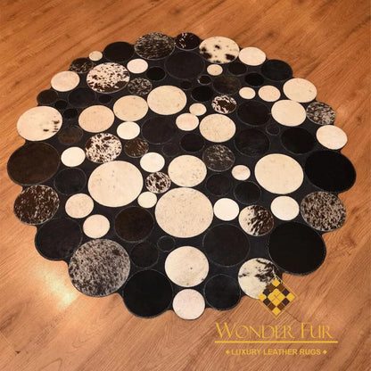 100% Genuine Cowhide Round 3x3 Rug, Hair on Leather Rug, Boho Rug, Carpet for Decoration