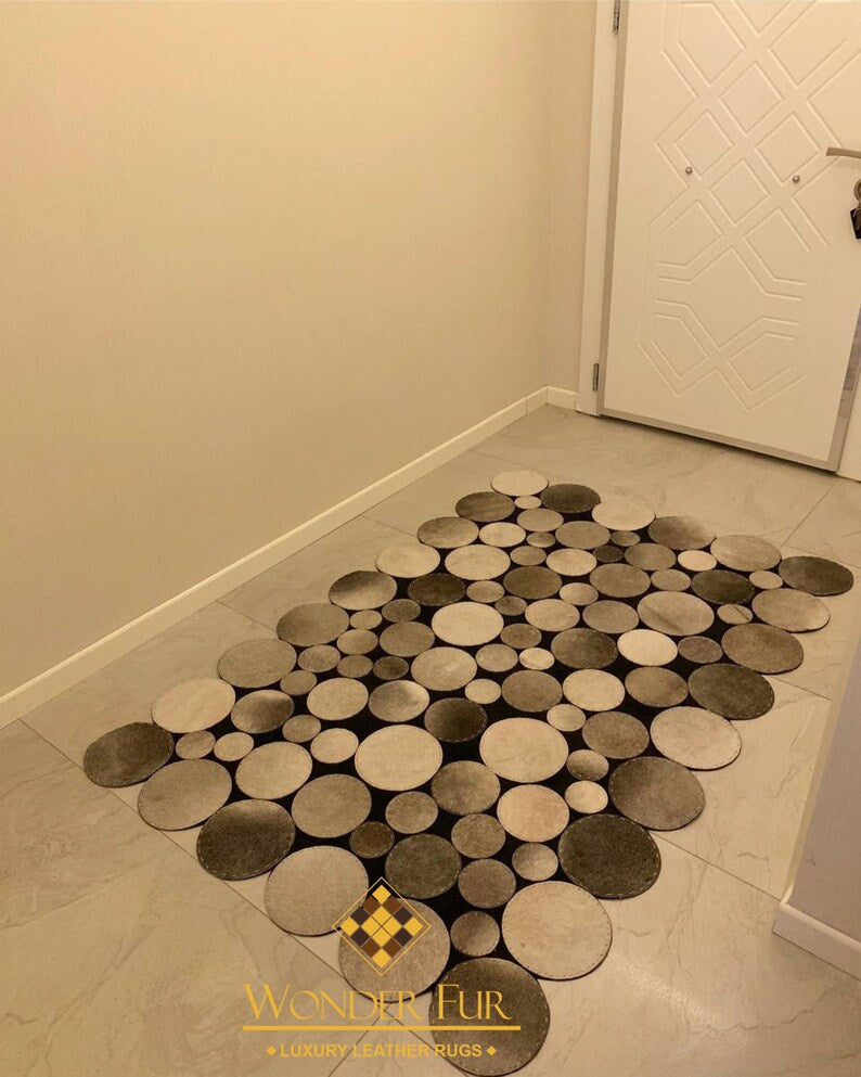 100% Genuine Leather Handmade Cowhide Runner Rug, Hallway Rug for Decor