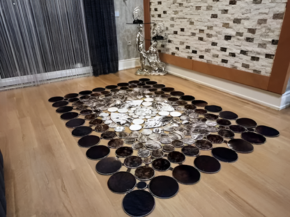 100% Genuine Natural Cowhide Patchwork Rug for Living Room Decor, Modern Living Room Rug