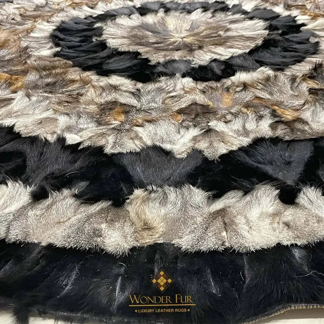 100% Genuine Tricolor Fluffy Round Fox Fur Rug - Wonder fur rug Rug Wonder Fur Rug Wonder fur rug