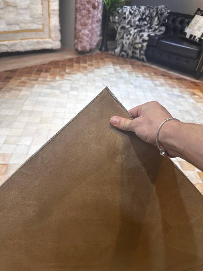 100% Genuine Cowhide Area Rug, Brown White Cowhide Patchwork Rug, Modern Rug for Bedroom Room