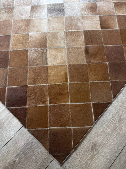 100% Genuine Cowhide Area Rug, Brown White Cowhide Patchwork Rug, Modern Rug for Bedroom Room