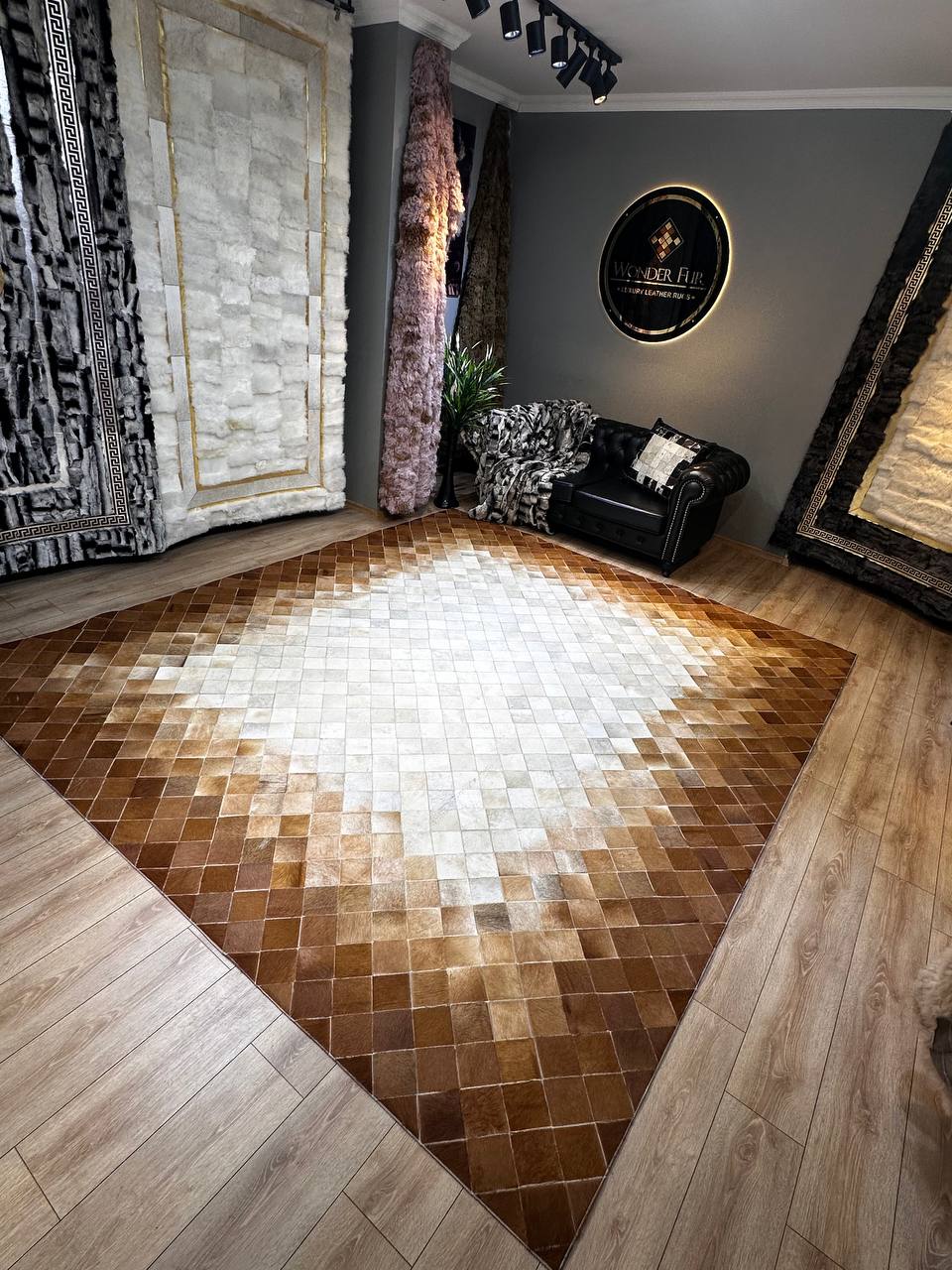 100% Genuine Cowhide Area Rug, Brown White Cowhide Patchwork Rug, Modern Rug for Bedroom Room