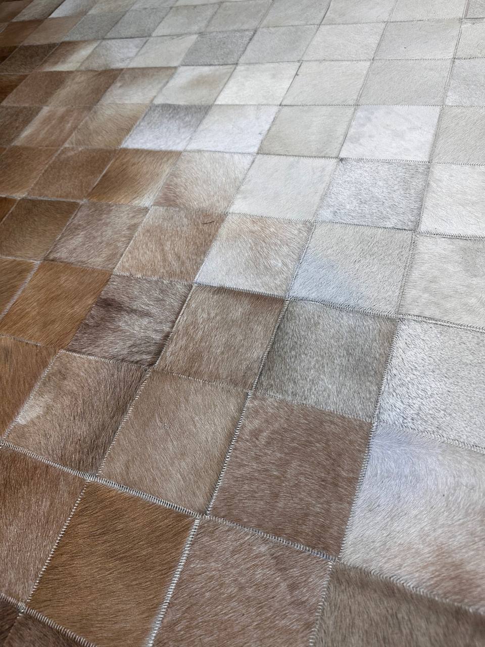 100% Genuine Cowhide Area Rug, Brown White Cowhide Patchwork Rug, Modern Rug for Bedroom Room