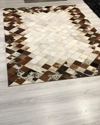 100% Natural Brown and Cream Cowhide Patchwork Rug - Wonder fur rug Wonder Fur Rug Wonder fur rug