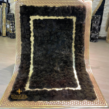 100% Natural Handmade Black And Gold Fox Fur Large Living Room Rug