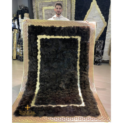 100% Natural Handmade Black And Gold Fox Fur Large Living Room Rug