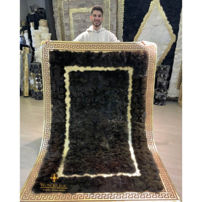 100% Natural Handmade Black And Gold Fox Fur Large Living Room Rug