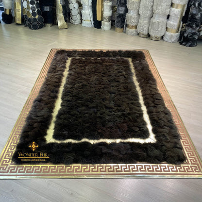 100% Natural Handmade Black And Gold Fox Fur Large Living Room Rug