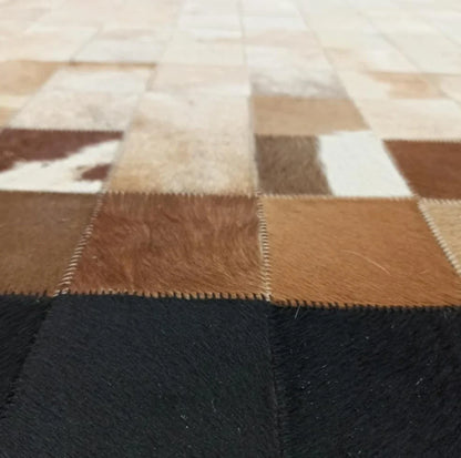 100% Natural Handmade Tricolor Cowhide Living Room Rug , Patchwork Rug