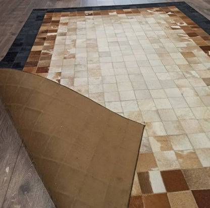 100% Natural Handmade Tricolor Cowhide Living Room Rug , Patchwork Rug