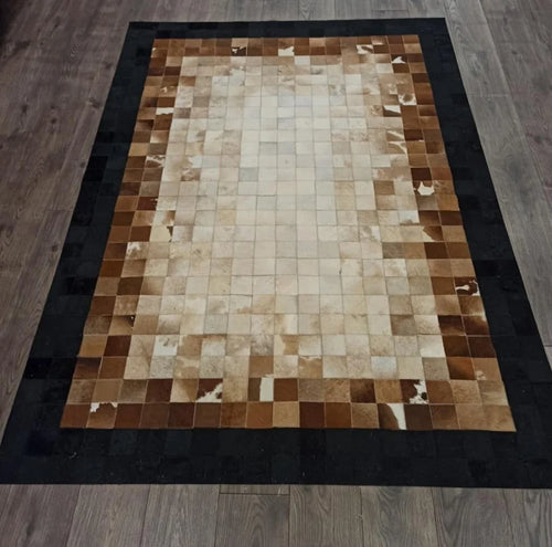 100% Natural Handmade Tricolor Cowhide Living Room Rug , Patchwork Rug
