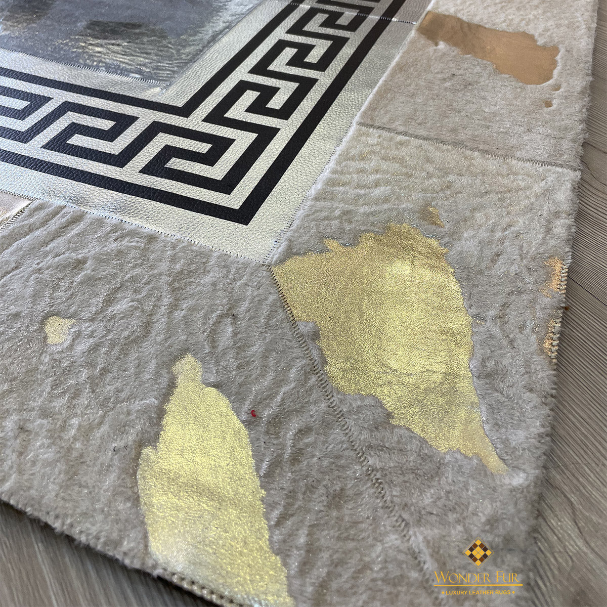 100% Genuine Sheepskin Leather Grey and Gold Area Rug - Elegant Home Decor Piece