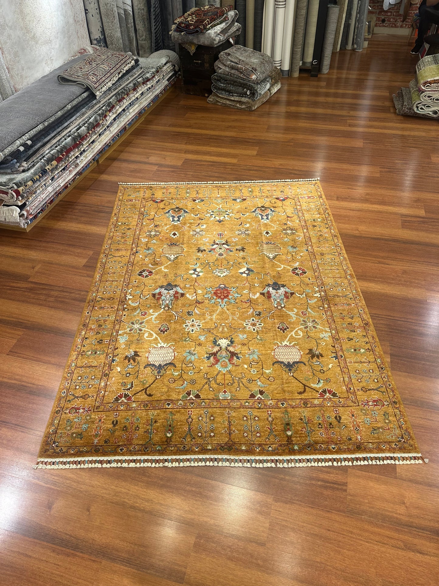Handmade Afghan Sultani Rug – Mustard Yellow, Wool Tribal Carpet