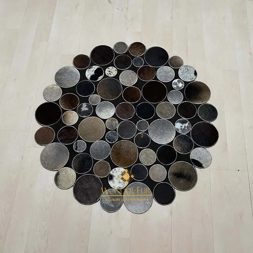 Luxury Multicolor Cowhide Round Rug, Natural Cow Skin Round Carpet for Kitchen, Indoor Carpet