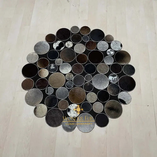 Luxury Multicolor Cowhide Round Rug, Natural Cow Skin Round Carpet for Kitchen, Indoor Carpet