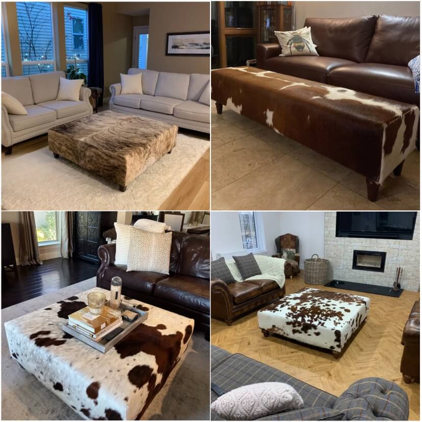 Luxury Ottoman, Natural Cowhide Ottoman for Living Room - Custom Colour & Legs