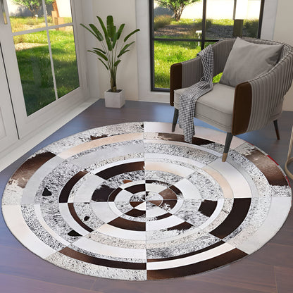 Unique Natural Leather Handmade Cow Skin Carpet, Colorful Cowhide Round Rug