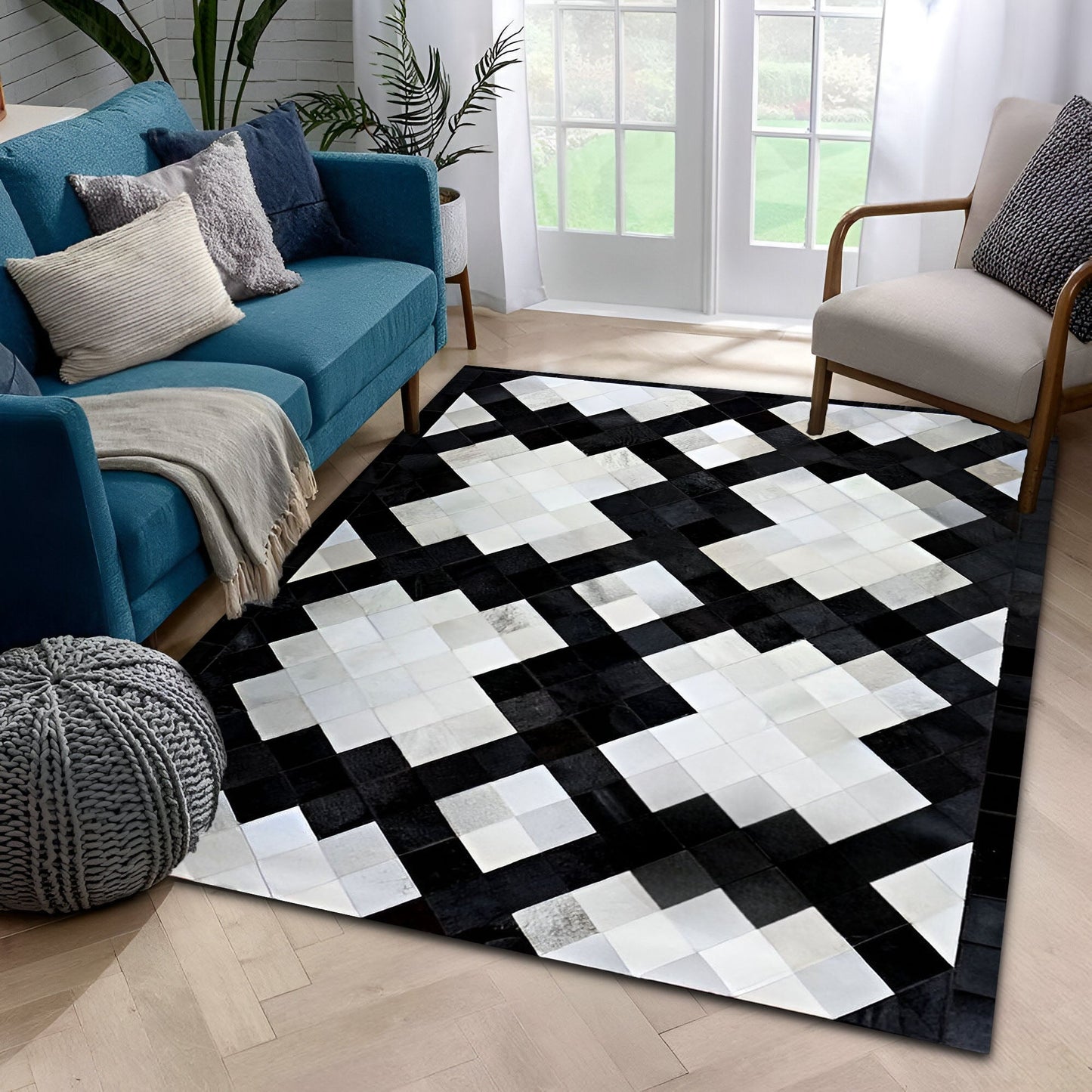 Handmade Real Cowhide Area Rug, Black And White Cowhide Patchwork Rug, Perfect Designed for Home Décor