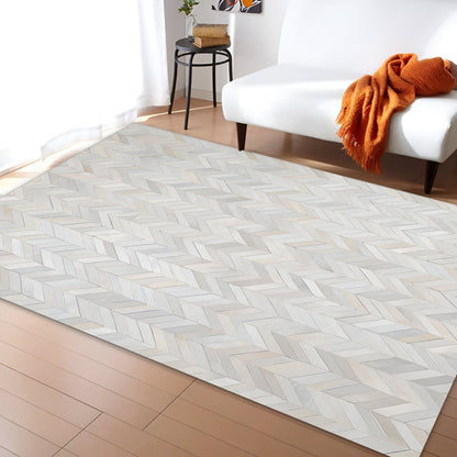 Custom Pattern 100% Genuine Cowhide Patchwork Area Rug, Handmade Elegance
