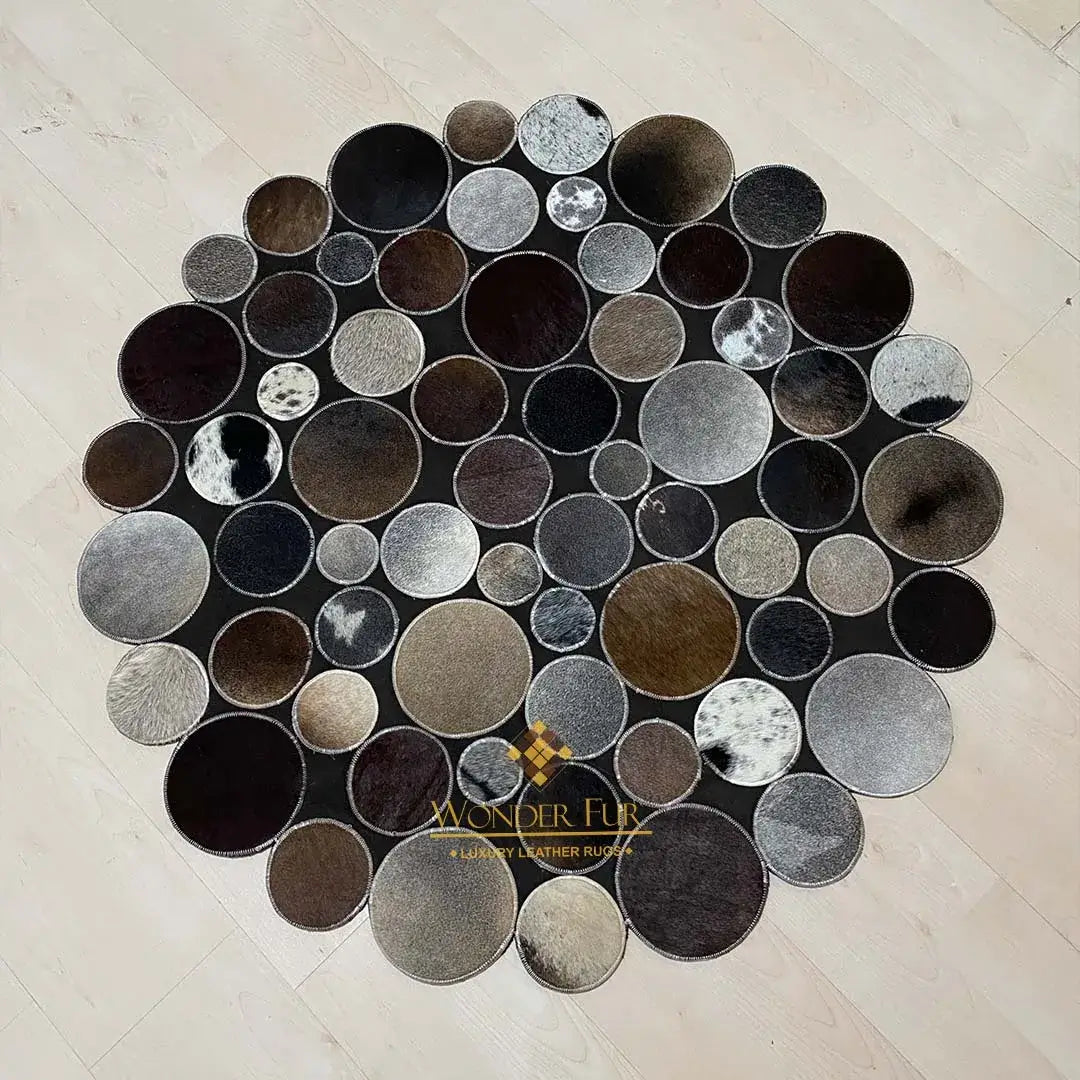 Luxury Multicolor Cowhide Round Rug, Natural Cow Skin Round Carpet for Kitchen, Indoor Carpet