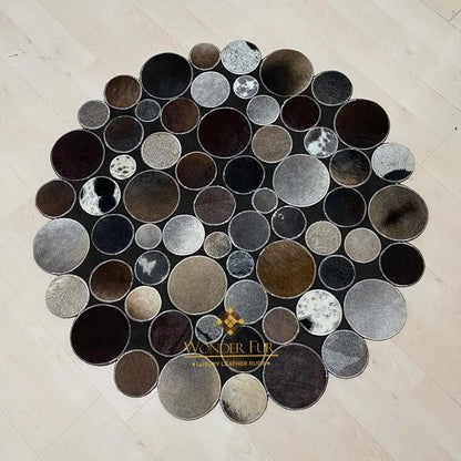 Luxury Multicolor Cowhide Round Rug, Natural Cow Skin Round Carpet for Kitchen, Indoor Carpet