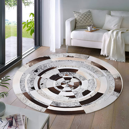 Unique Natural Leather Handmade Cow Skin Carpet, Colorful Cowhide Round Rug