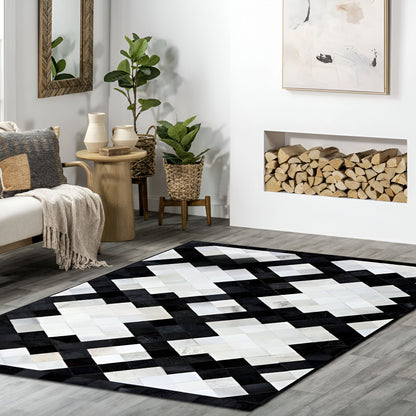 Handmade Real Cowhide Area Rug, Black And White Cowhide Patchwork Rug, Perfect Designed for Home Décor