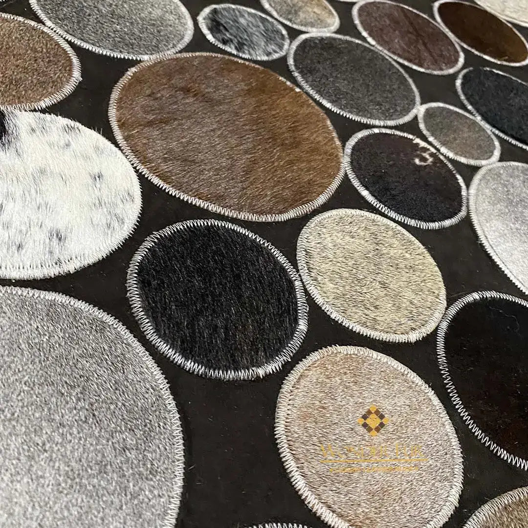 Luxury Multicolor Cowhide Round Rug, Natural Cow Skin Round Carpet for Kitchen, Indoor Carpet