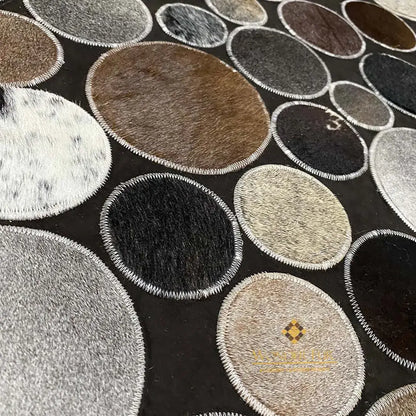 Luxury Multicolor Cowhide Round Rug, Natural Cow Skin Round Carpet for Kitchen, Indoor Carpet
